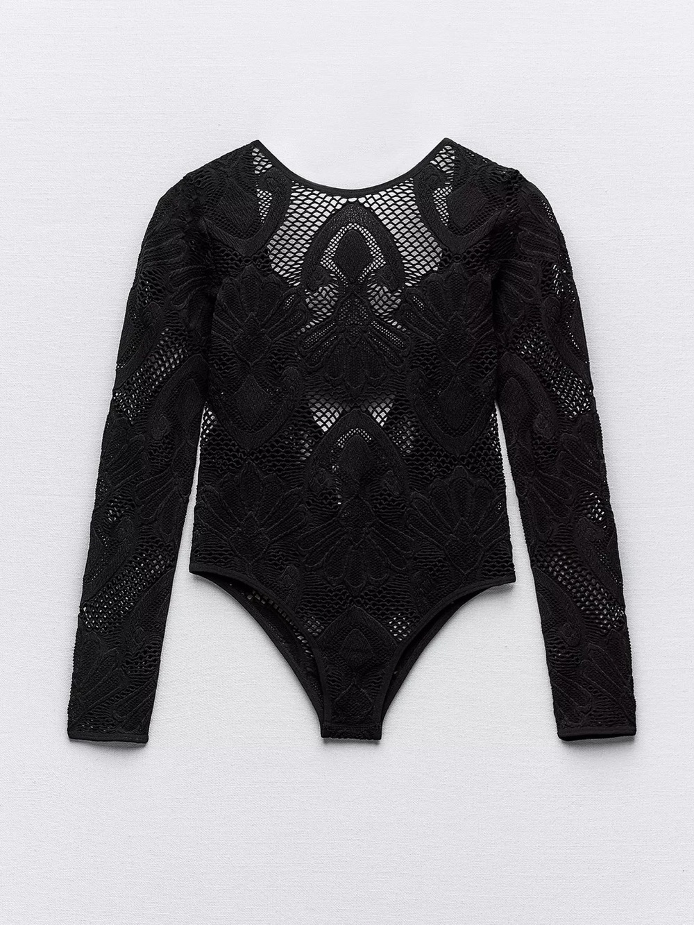Zara Long-Sleeve Boatneck Sheer Bodysuit Black XS